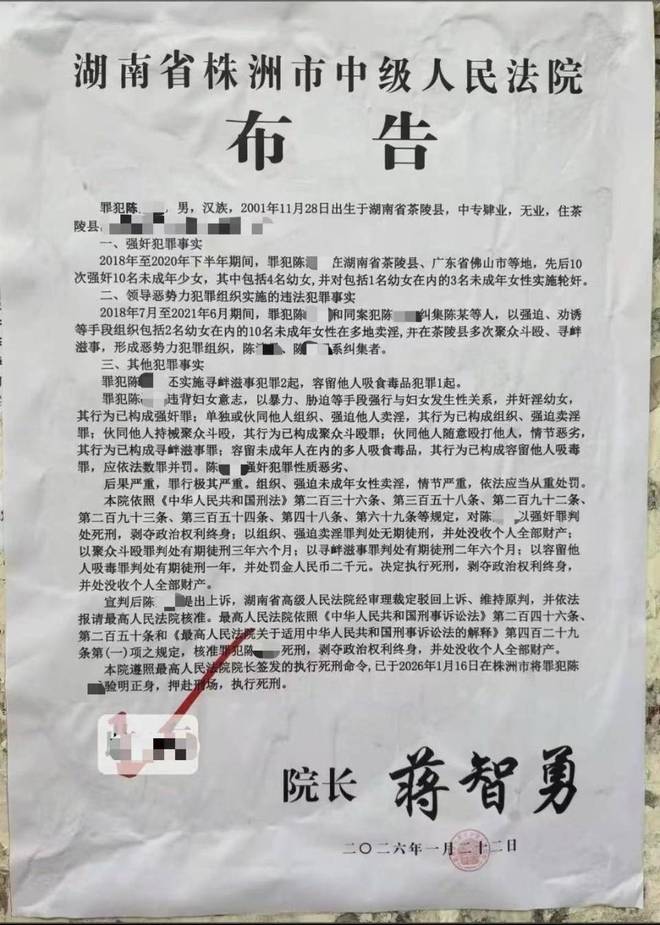 强奸幼女、组织卖淫 湖南株洲一男子被执行死刑